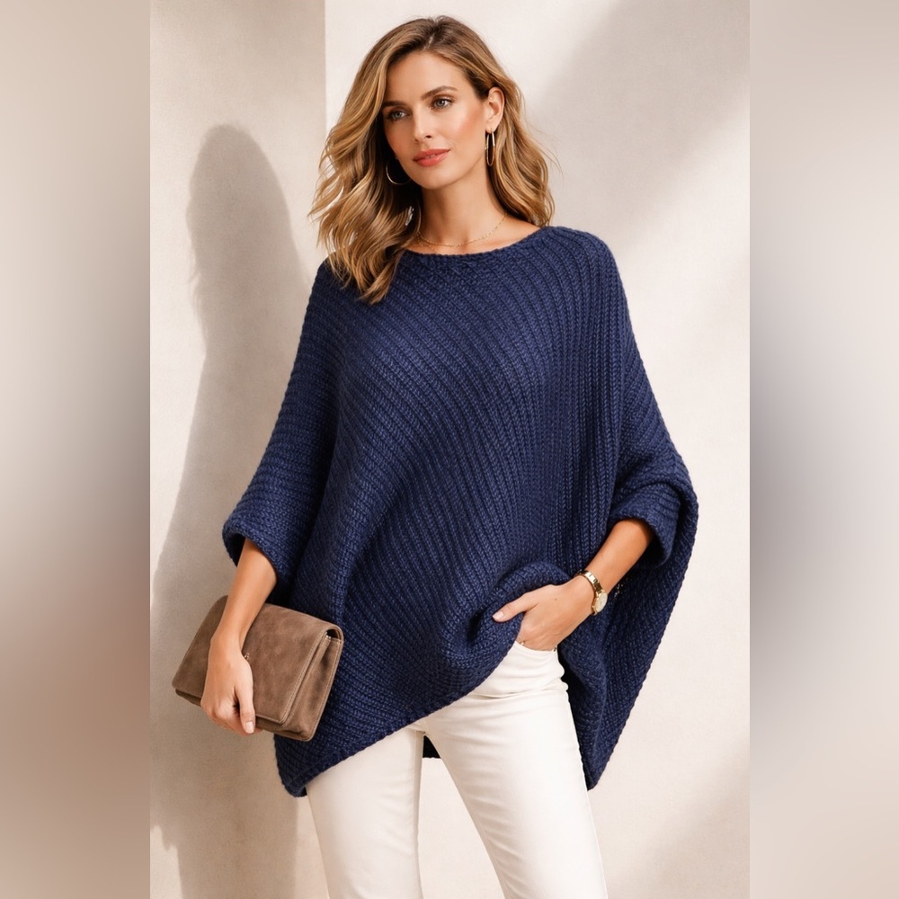 Banana Republic Navy Blue Knit Poncho Sweater